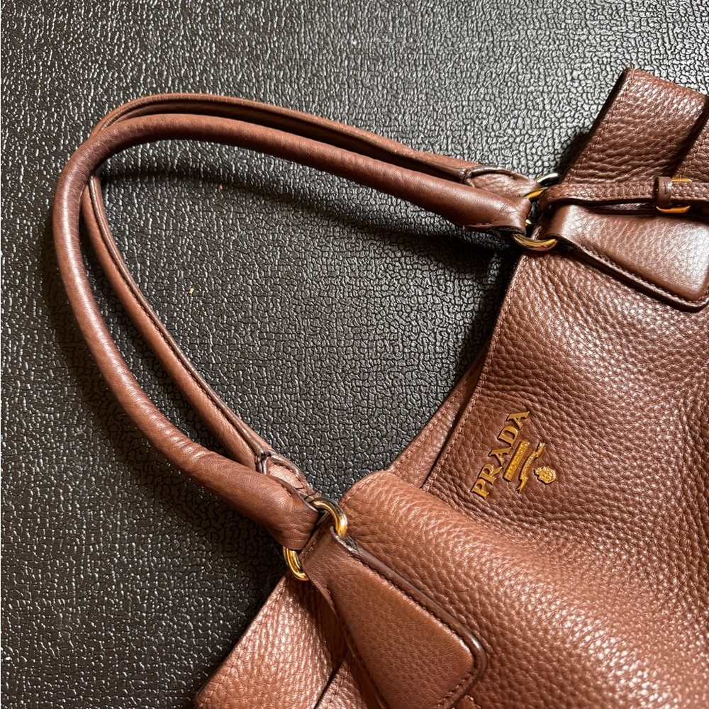 Prada Brown Leather Daino Vitello Tote with Side Pockets - Picture 7 of 13